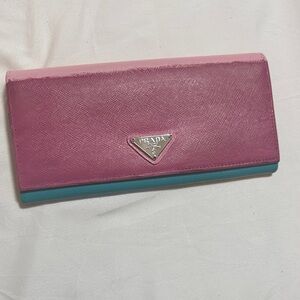 Prada painted with Teal Trim Saffiano Leather Wallet